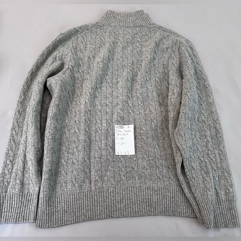 J‎ Crew Knit Sweater Men's Extra Large Gray Lambs Wool 1/4-Zip Mock-Neck